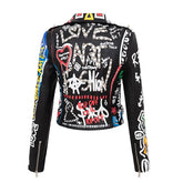 Love Art Motorcycle PU Vegan Leather Jacket
